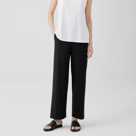 EILEEN FISHER JERSEY KNIT BLACK STRAIGHT LEG PANTS SZ. LARGE NWT - Picture 2 of 5